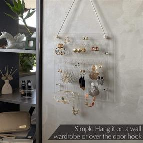 img 2 attached to 📿 Premium Acrylic Earring Holder with 96 Holes & 6 Hooks, Wall Hanging Jewelry Organizer Rack for Necklaces & Bracelets (Accessories Excluded)