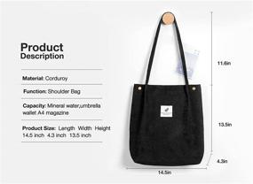 img 3 attached to 👜 Corduroy Women's Tote Bags with Inner Pocket – Ideal for Work, Beach, Lunch, Travel, Shopping – Versatile Shopper Handbags