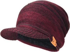 img 4 attached to 🧢 Ruphedy Men's Knit Winter Visor Beanie Cap with Thick Fleece Brim B5042