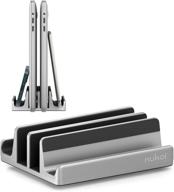📱 spacemax vertical laptop stand - adjustable nukoi griplock holder - double dock stand - fits up to 17.3” laptops, tablets, phones - silver logo