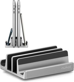 img 4 attached to 📱 SPACEMax Vertical Laptop Stand - Adjustable Nukoi GRIPLock Holder - Double Dock Stand - Fits Up to 17.3” Laptops, Tablets, Phones - Silver