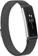 🔒 meliya metal bands for fitbit alta & alta hr - stainless steel magnetic lock replacement wristbands for women and men (small, black) logo