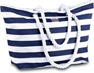 stylish and practical: large striped canvas beach bag with top zipper closure - ideal for gym, beach, and travel with waterproof lining - versatile tote shoulder bag logo