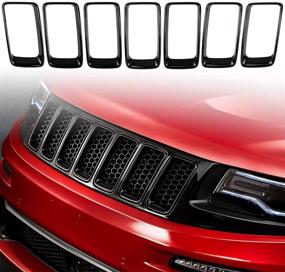 img 4 attached to 🚙 Enhance Your Jeep Grand Cherokee with the Stylish 7PC Black Grill Ring Gloss Black Front Grille Inserts Cover Trim Kit (2014-2016)