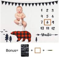 👶 tailor baby milestone blanket - boy monthly plaid bear 40x50in ultra soft fleece newborn baby shower photography background, including frame and blackboard marker logo