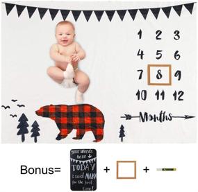 img 4 attached to 👶 Tailor Baby Milestone Blanket - Boy Monthly Plaid Bear 40x50in Ultra Soft Fleece Newborn Baby Shower Photography Background, Including Frame and Blackboard Marker