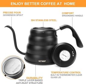 img 2 attached to ☕ Black Gooseneck Pour Over Kettle with Thermometer - Premium Stainless Steel Coffee Maker Tea Pot, Triple Layered Base for All Stovetops - 40 floz/1200ml