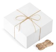 valbox 12 упаковок 8x8x4 дюйма белые подарочные коробки из бумаги с крышками и 66 футов бечевки - идеально подходят для подарков, рукоделия, кексов, предложений свидетельницам - легко собираются логотип
