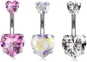 img 3 attached to 💎 Stylish Surgical Steel Heart-shaped Belly Button Rings - CZ Fashion Jewelry for Women & Girls