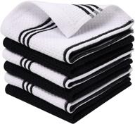 🧺 homaxy 100% cotton waffle weave stripe dish cloths: soft & absorbent towels, quick-drying rags - 6 pack white & black logo