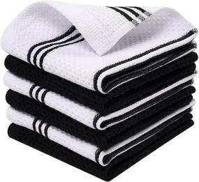 img 4 attached to 🧺 Homaxy 100% Cotton Waffle Weave Stripe Dish Cloths: Soft & Absorbent Towels, Quick-Drying Rags - 6 Pack White & Black