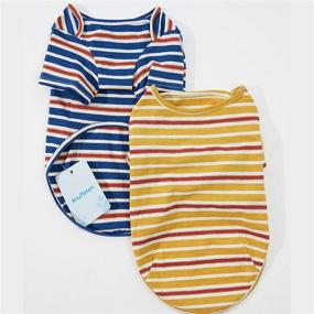 img 2 attached to 🐶 Knuffelen Dog Shirts: Cotton Striped T-Shirt for Small Dogs, 2-Pack Summer Pet Clothes - Breathable & Stretchy Blue Yellow Apparel