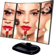 💄 ouryoyo vanity mirror: illuminated makeup mirror with 21 led lights & adjustable stand - 10x/3x/2x/1x magnification tri-fold cosmetic trifold mirror for countertop logo