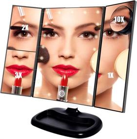 img 4 attached to 💄 OURYOYO Vanity Mirror: Illuminated Makeup Mirror with 21 LED Lights & Adjustable Stand - 10X/3X/2X/1X Magnification Tri-fold Cosmetic Trifold Mirror for Countertop