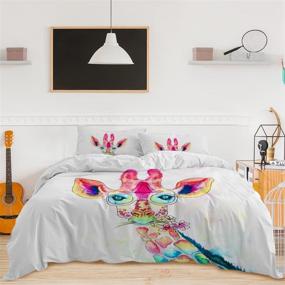 img 4 attached to 🦒 Sleepwish Colorful Giraffe Twin Bed Set - Watercolor Zoo Animal Bedding for Kids Girls Boys - 3 Piece Giraffe Comforter Cover - Cute Giraffe Gift (Twin Size)