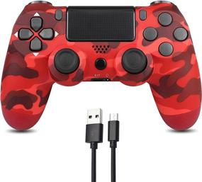 img 4 attached to 🎮 Vinklan Wireless Controller for PS4: Dual Vibration, Charging Cable, Gamepad for PS4/Slim/Pro Console (Red Camouflage)