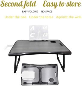 img 2 attached to 📚 ACEMERALD Portable Laptop Bed Tray Table - Folding Laptop Desk with Injection Edge Banding, Table Slot, Cup Holder, and Bookshelf Board - Perfect for Eating, Working, and Watching Movies on Bed, Couch, or Sofa - Black & Gold Design