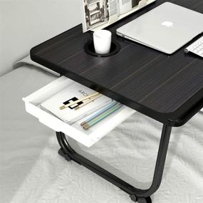 img 3 attached to 📚 ACEMERALD Portable Laptop Bed Tray Table - Folding Laptop Desk with Injection Edge Banding, Table Slot, Cup Holder, and Bookshelf Board - Perfect for Eating, Working, and Watching Movies on Bed, Couch, or Sofa - Black & Gold Design
