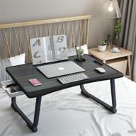 📚 acemerald portable laptop bed tray table - folding laptop desk with injection edge banding, table slot, cup holder, and bookshelf board - perfect for eating, working, and watching movies on bed, couch, or sofa - black & gold design logo