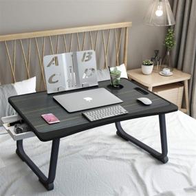 img 4 attached to 📚 ACEMERALD Portable Laptop Bed Tray Table - Folding Laptop Desk with Injection Edge Banding, Table Slot, Cup Holder, and Bookshelf Board - Perfect for Eating, Working, and Watching Movies on Bed, Couch, or Sofa - Black & Gold Design