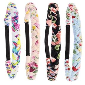 img 4 attached to 🌸 4-Piece Floral Headband Set for Girls and Women - Adjustable Braided Hair Accessories for Birthdays, Parties, Easter - Cute Teen Girl Cloth Fabric Headbands by FROG SAC (Floral)