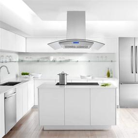img 3 attached to 36 inch Island Range Hood - 700 CFM Ceiling Mount Kitchen Stove Hood Ducted with Tempered Glass, 4 LED Lights, Touch Control, 3 Speed Fan, Permanent Filters - Tieasy
