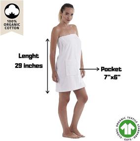 img 3 attached to Organic Turkish Cotton Women's Wrap Towel with Adjustable Fit and Pocket - Ideal for Spa, Gym, and Pool (White)