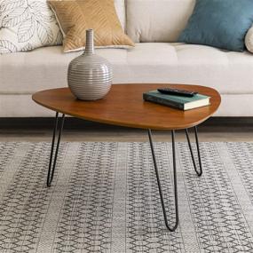 img 4 attached to 🌰 Walnut Mid Century Modern Hairpin Coffee Table with Storage Shelf - 32 Inch by Walker Edison