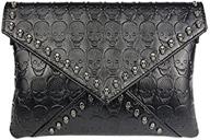 💀 stylish gothic skull envelope clutch wallet for women - black with two straps logo