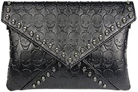 img 1 attached to 💀 Stylish Gothic Skull Envelope Clutch Wallet for Women - Black with Two Straps