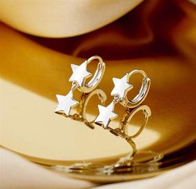 img 1 attached to SLUYNZ 925 Sterling Silver Star Earrings Hoop for Women Teens Girls Double Stars Drop Earrings Small Huggie Hoop Earrings Star Charms Earrings