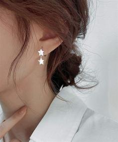 img 3 attached to SLUYNZ 925 Sterling Silver Star Earrings Hoop for Women Teens Girls Double Stars Drop Earrings Small Huggie Hoop Earrings Star Charms Earrings