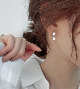 img 2 attached to SLUYNZ 925 Sterling Silver Star Earrings Hoop for Women Teens Girls Double Stars Drop Earrings Small Huggie Hoop Earrings Star Charms Earrings