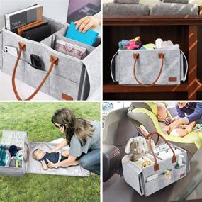 img 1 attached to PAPERKIDDO Portable Diaper Caddy Organizer with Changing Table: 2-in-1 Felt Nursery Storage Bin and Car Organizer for Diapers, Wipes, and Toys