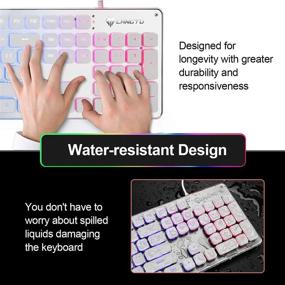 img 1 attached to 🎮 LANGTU Gaming Keyboard, Rainbow LED Backlit Quiet Keyboard for Office, USB Wired All-Metal Panel, Anti-Ghosting, 104 Keys - L1 White/Silver