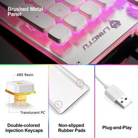 img 2 attached to 🎮 Игровая клавиатура LANGTU, клавиатура с радужной LED-подсветкой для офиса, USB-проводная совершенно металлической панелью, антигостинг, 104 клавиши - бело-серый модель L1