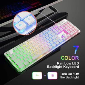 img 3 attached to 🎮 LANGTU Gaming Keyboard, Rainbow LED Backlit Quiet Keyboard for Office, USB Wired All-Metal Panel, Anti-Ghosting, 104 Keys - L1 White/Silver