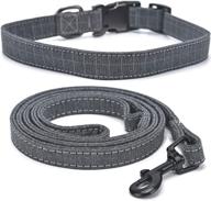 🐾 gray grid m soft canvas dog collar with leash | lightweight adjustable puppy collars | double-layer sewing | engraved pet collar | semi-metal buckle | suitable for small, medium & large dogs logo