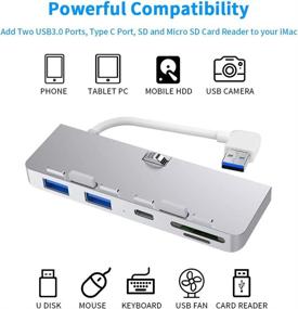 img 2 attached to Rocketek Aluminum iMac Hub Adapter with USB-C Data Port, 3-Port USB 3.0 Hub, 2 USB 3.0 Port, SD/Micro SD Card Reader Combo USB 3.0 Clamp Hub Pro - Compatible with 2017 iMac and iMac Pro