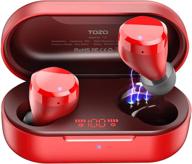 🎧 беспроводные наушники tozo t12 с bluetooth- premium звук высокой четкости, беспроводной зарядный футляр, led-дисплей, защита ipx8 от воды, встроенный микрофон, красный цвет для спорта. логотип