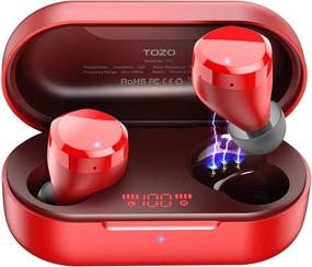 img 4 attached to 🎧 Беспроводные наушники TOZO T12 с Bluetooth- Premium звук высокой четкости, беспроводной зарядный футляр, LED-дисплей, защита IPX8 от воды, встроенный микрофон, красный цвет для спорта.