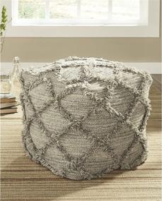 img 3 attached to 🪑 Signature Design by Ashley Adelphie Chevron Natural Wool Pouf: 16 x 16 In, Neutral Gray - Stylish and Versatile Seating Option