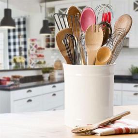 img 1 attached to 🍽️ Cream Ceramic Utensil Holder for Kitchen Counter top & Dining Table - SZUAH Kitchen Utensil Crock with Larger Capacity (5.9" x 5.9" x 6.7")