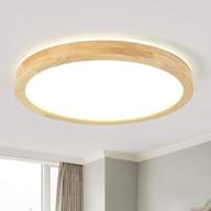 🔆 goomavi 15.8" modern wood flush mount ceiling light fixture - sleek led round ceiling lighting for living room, bedroom, kitchen, dining room & laundry - neutral light logo