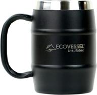 🍺 ecovessel double barrel mug - insulated travel coffee cup with lid, wide grip handle - stainless steel beer stein, travel whiskey glass, country travel mug, or moscow mule tumbler cup логотип