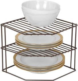 img 4 attached to 🔸 Smart Design 3-Tier Kitchen Corner Shelf Rack - Steel Metal Wire - Rust Resistant - Organize Plates, Dishes, Cabinets, Pantry - Kitchen Organization - 9 x 8 Inch - Bronze