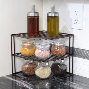 img 3 attached to 🔸 Smart Design 3-Tier Kitchen Corner Shelf Rack - Steel Metal Wire - Rust Resistant - Organize Plates, Dishes, Cabinets, Pantry - Kitchen Organization - 9 x 8 Inch - Bronze