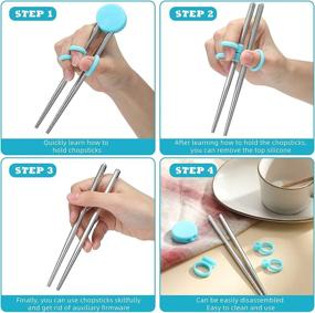 img 2 attached to 🥢 Stainless Steel Reusable Metal Chopsticks Set for Kids and Adults - 2 Pairs Training Chopsticks in Blue and Pink