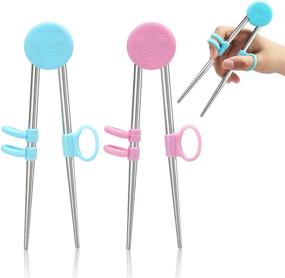 img 4 attached to 🥢 Stainless Steel Reusable Metal Chopsticks Set for Kids and Adults - 2 Pairs Training Chopsticks in Blue and Pink