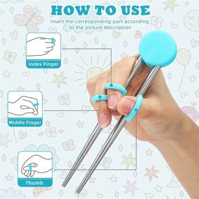 img 3 attached to 🥢 Stainless Steel Reusable Metal Chopsticks Set for Kids and Adults - 2 Pairs Training Chopsticks in Blue and Pink